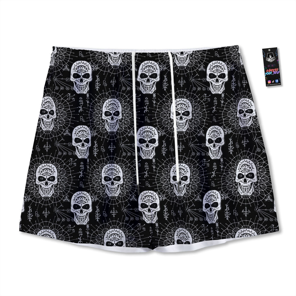 Windowpane Denim Print Pattern Mesh Shorts