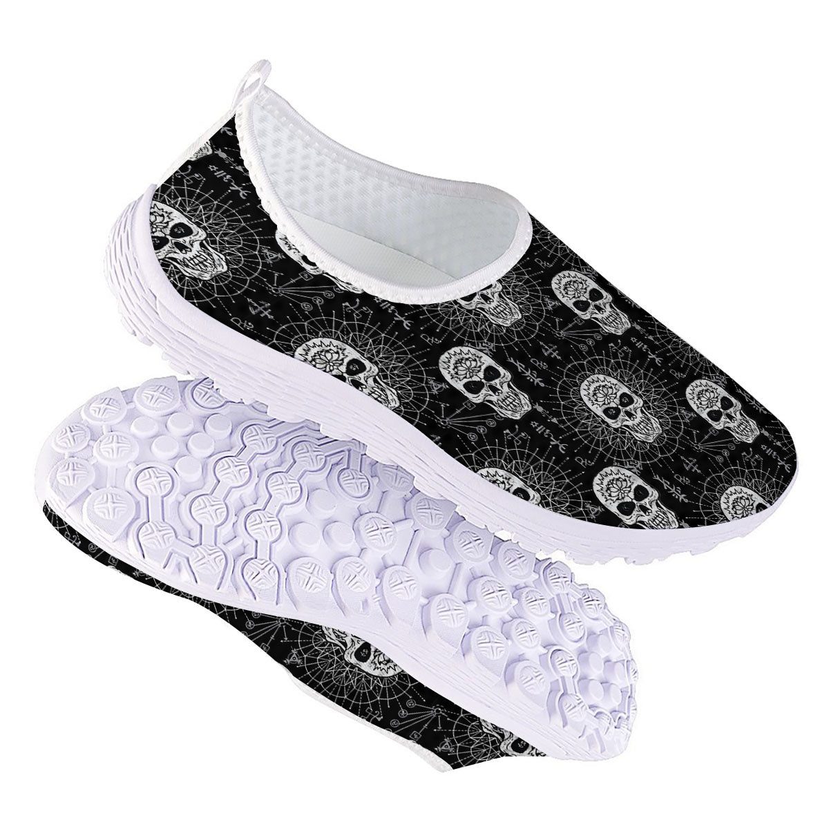 Wicca Evil Skull White And Black Print Nurse Shoes-grizzshop