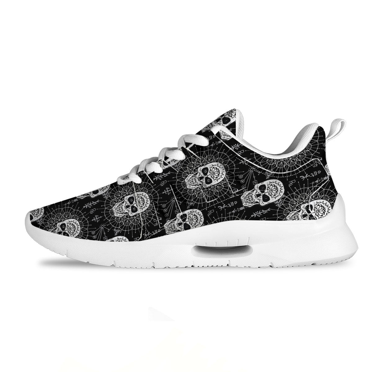 Wicca Evil Skull White And Black Print Tennis Shoes-grizzshop