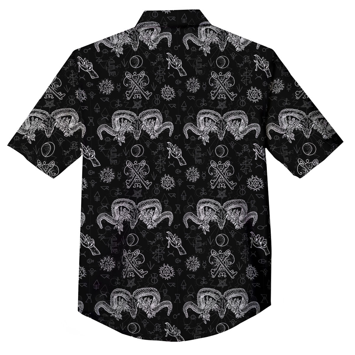 Wicca Gothic White And Black Print Button Up Shirt-grizzshop