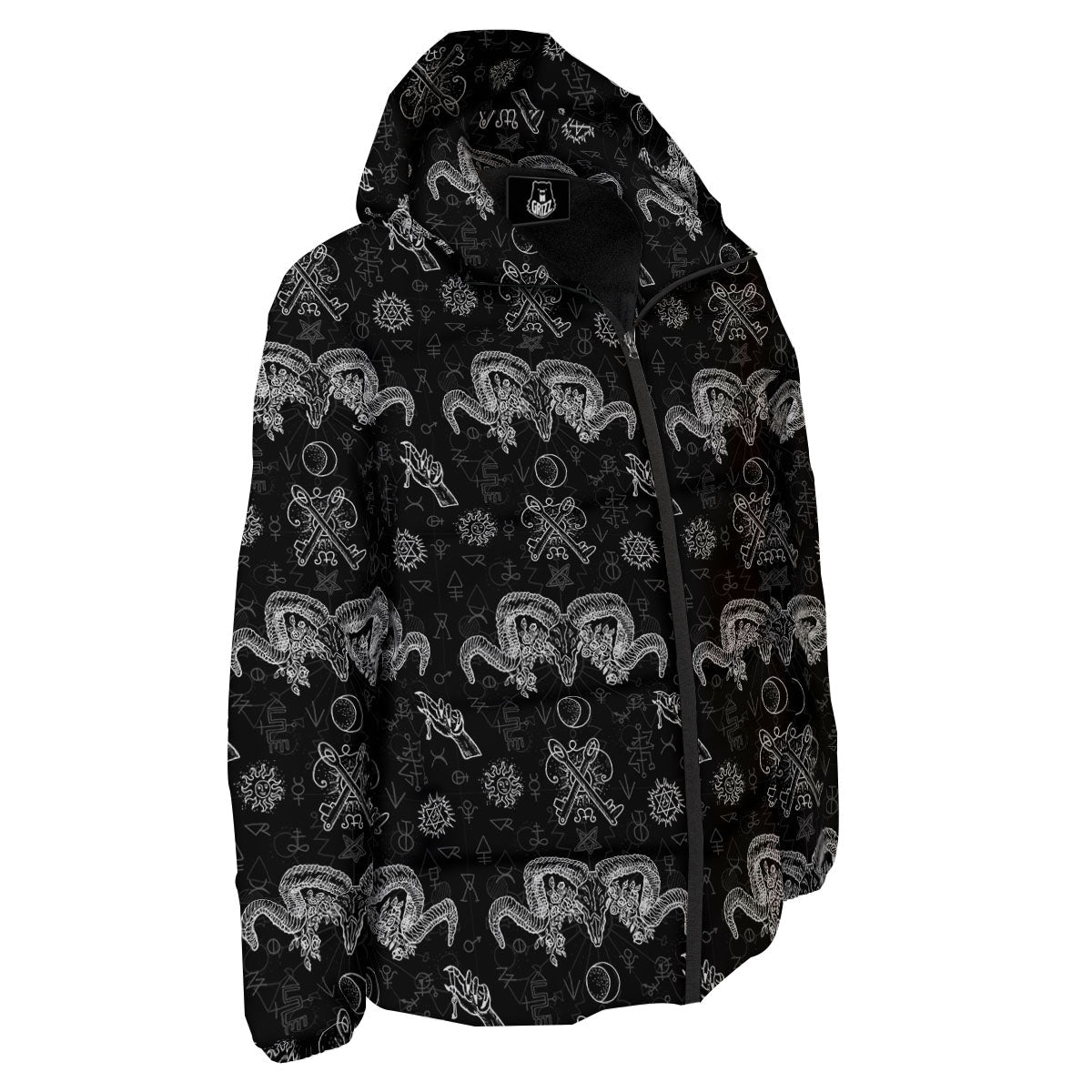 Wicca Gothic White And Black Print Down Jacket-grizzshop
