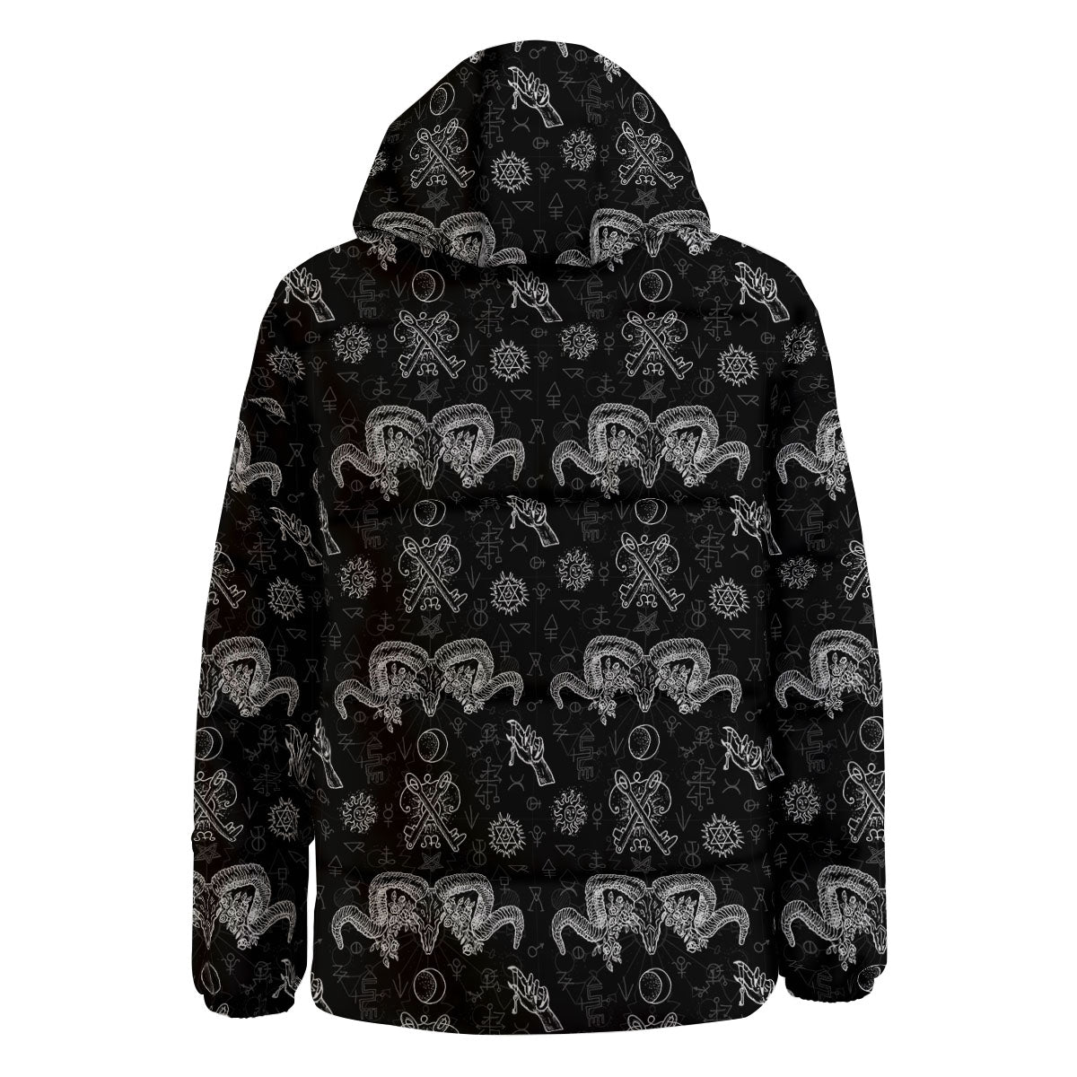 Wicca Gothic White And Black Print Down Jacket-grizzshop