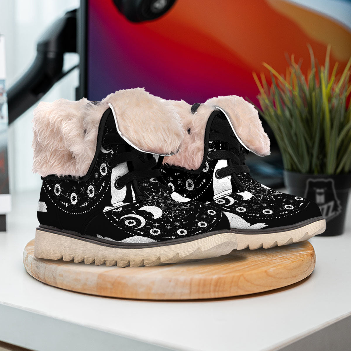 Wicca Magical White And Black Print Snow Boots-grizzshop
