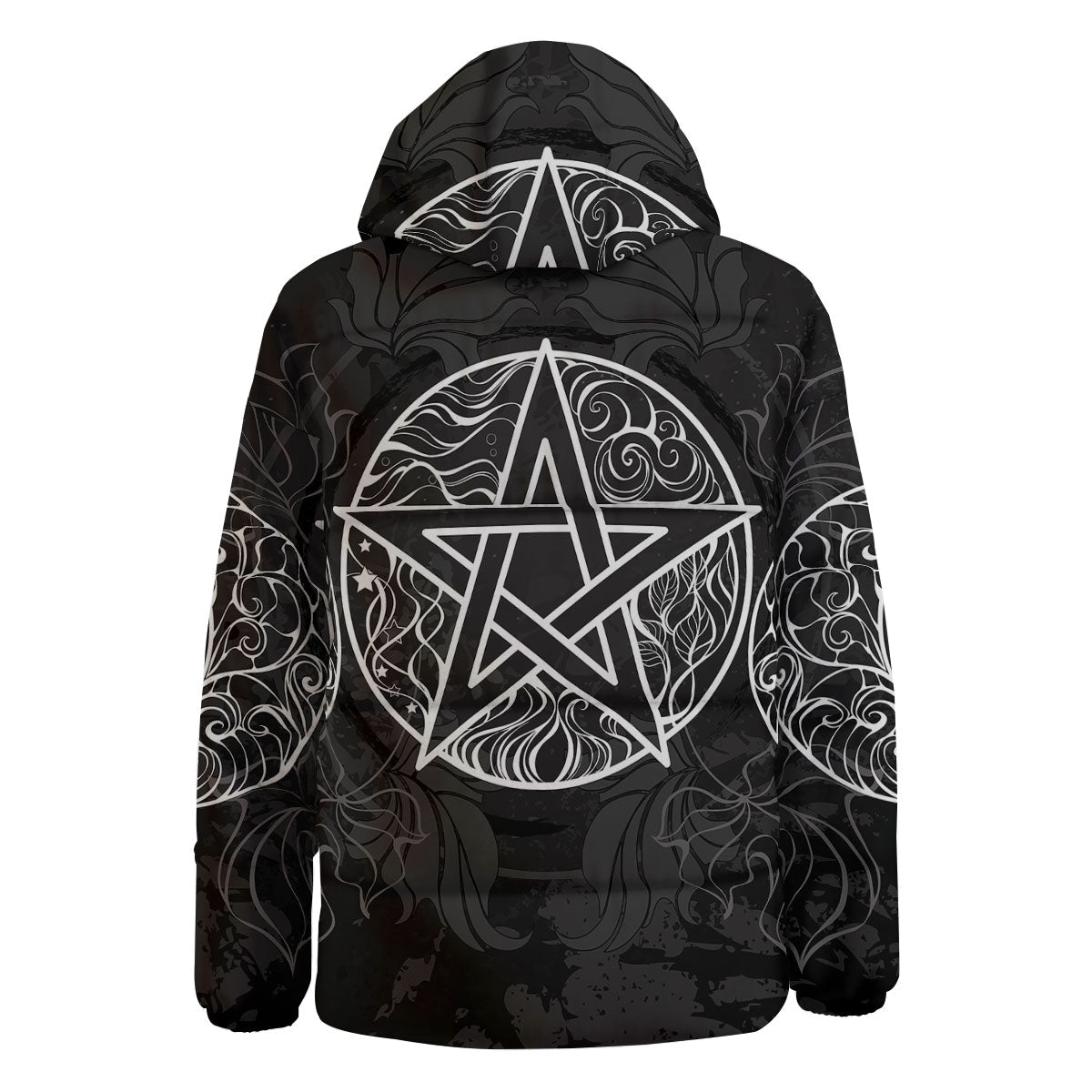 Wicca Pentagram White And Black Print Down Jacket-grizzshop
