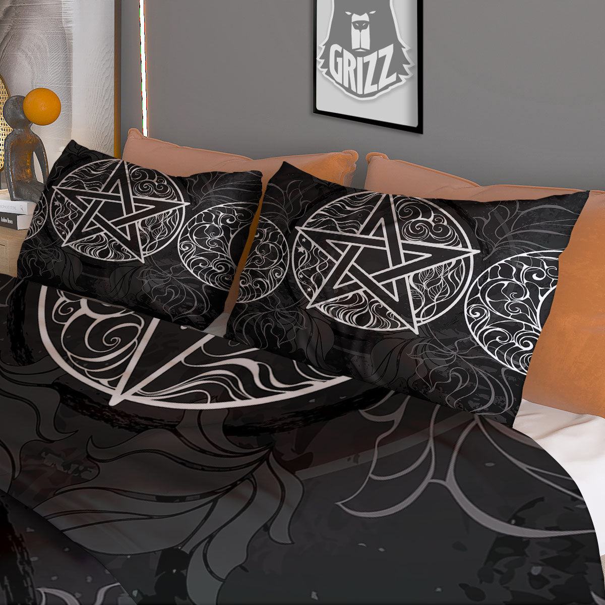 Wicca Pentagram White And Black Print Duvet Cover Bedding Set