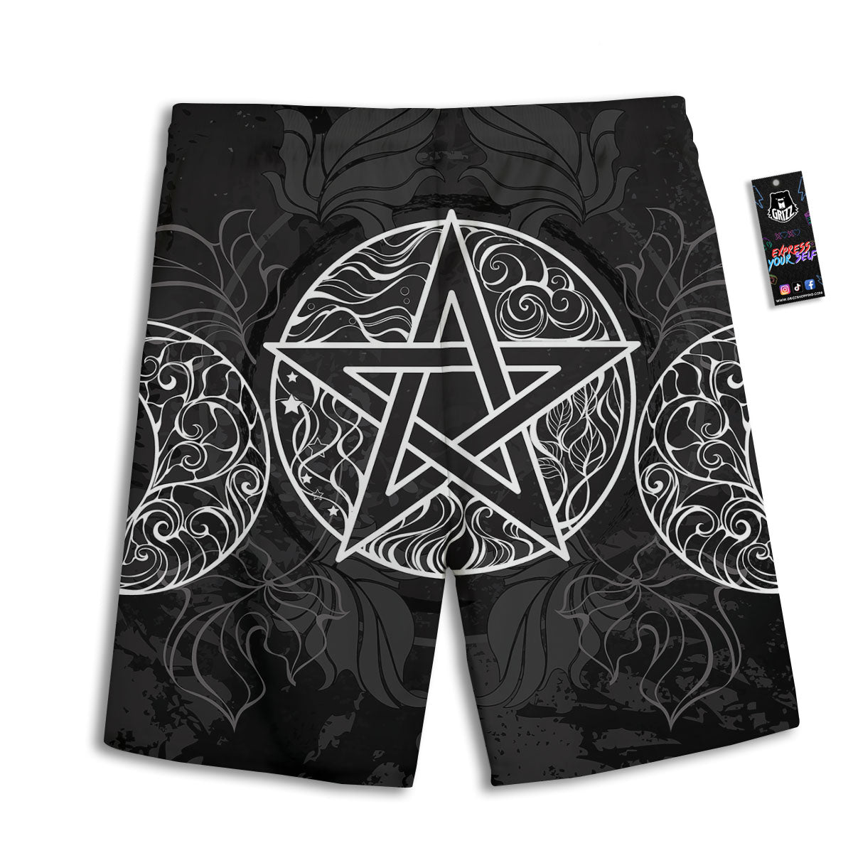 Wicca Pentagram White And Black Print Men's Athletic Shorts