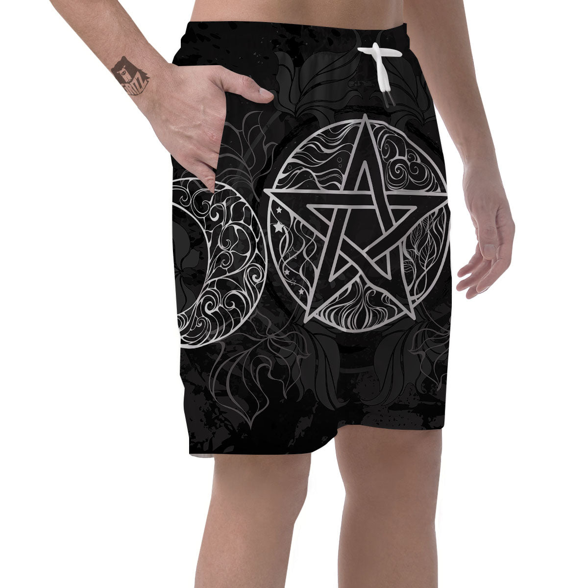 Wicca Pentagram White And Black Print Men's Shorts-grizzshop