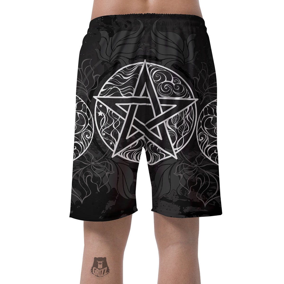 Wicca Pentagram White And Black Print Men's Shorts-grizzshop