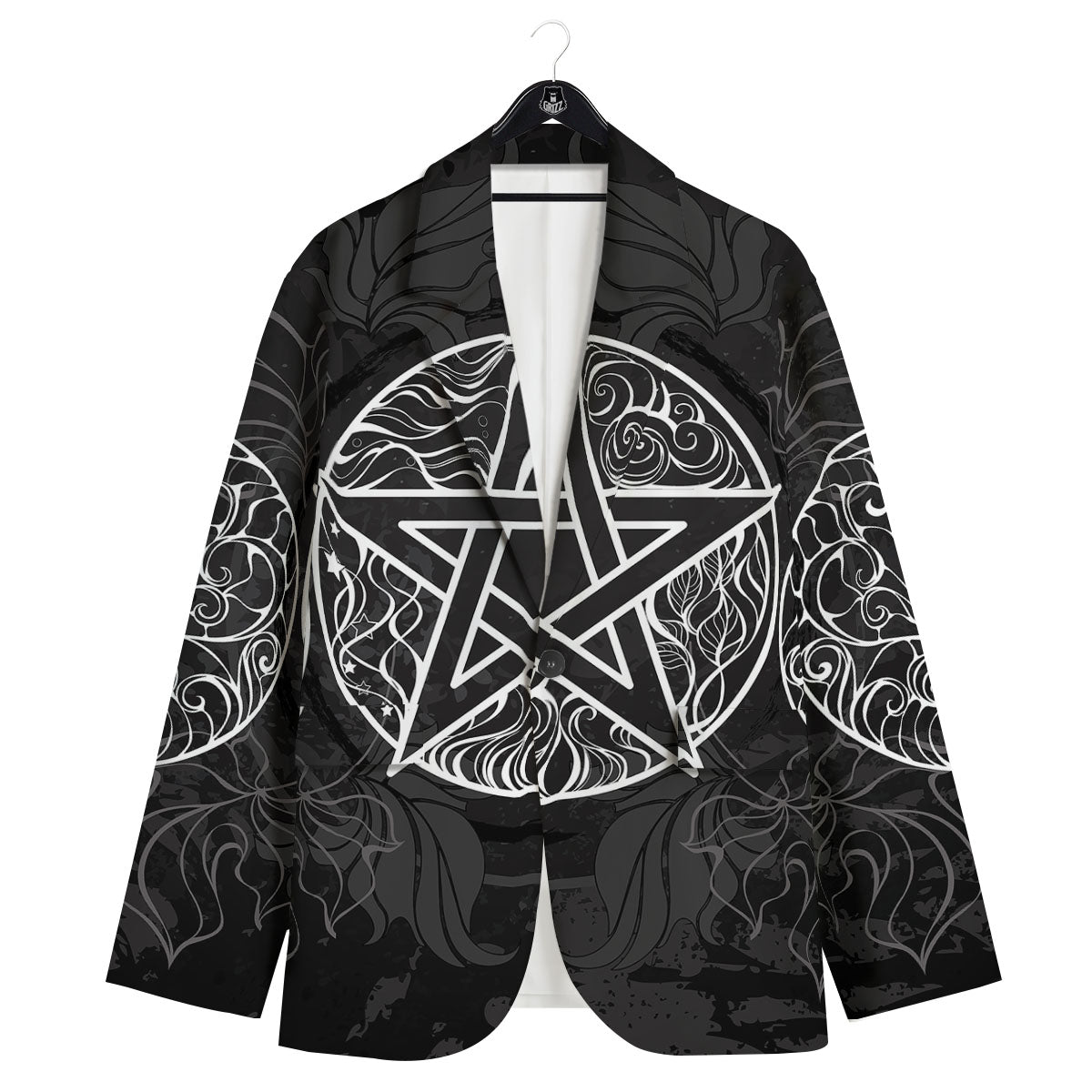Wicca Pentagram White And Black Print Men's Sport Coat-grizzshop