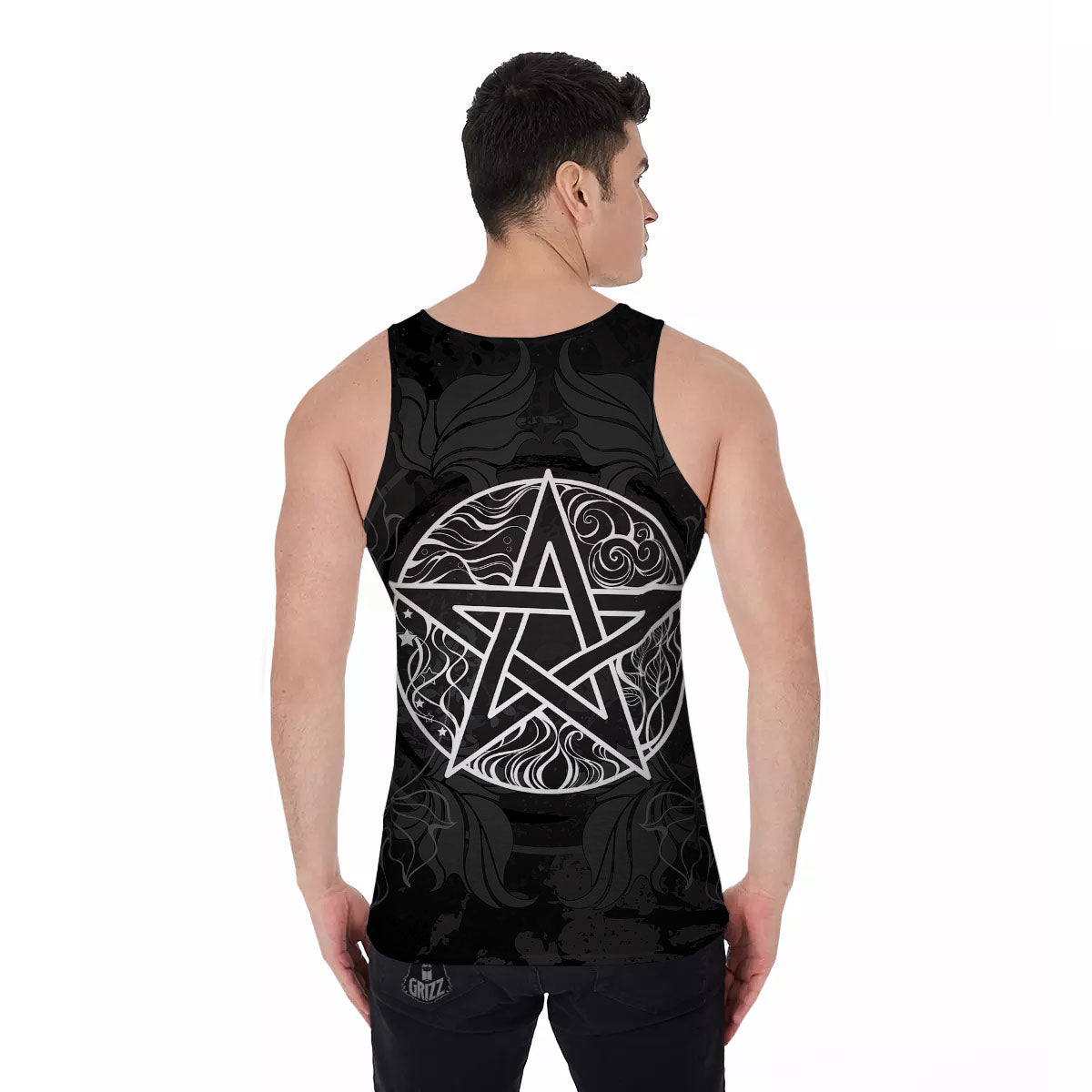 Wicca Pentagram White And Black Print Men's Tank Top-grizzshop