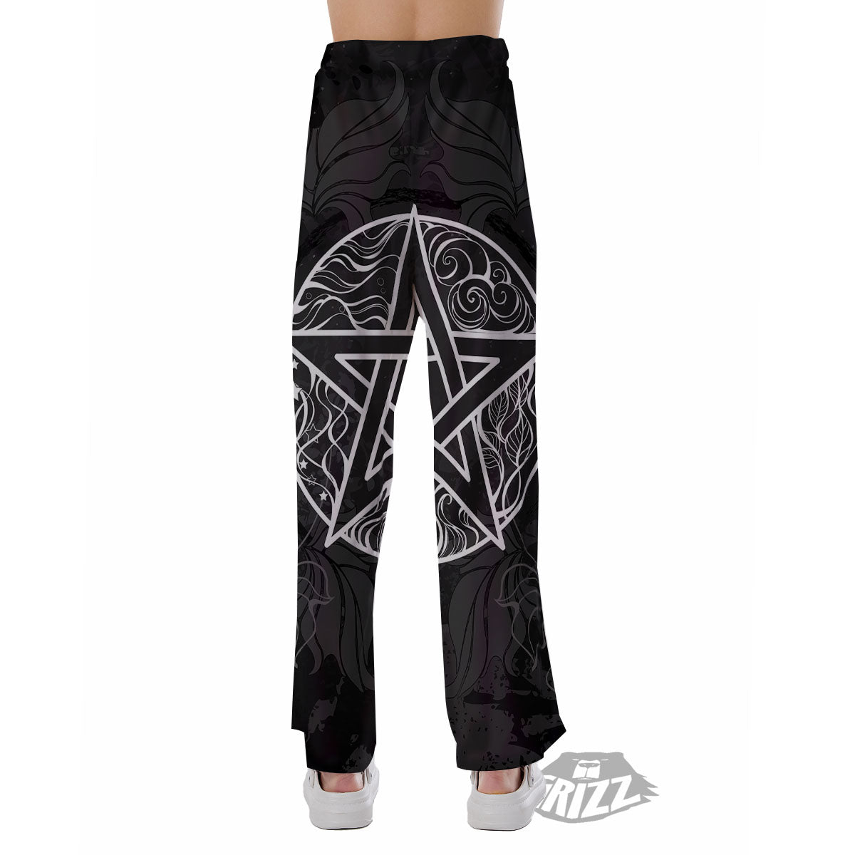 Wicca Pentagram White And Black Print Pajama Pants-grizzshop