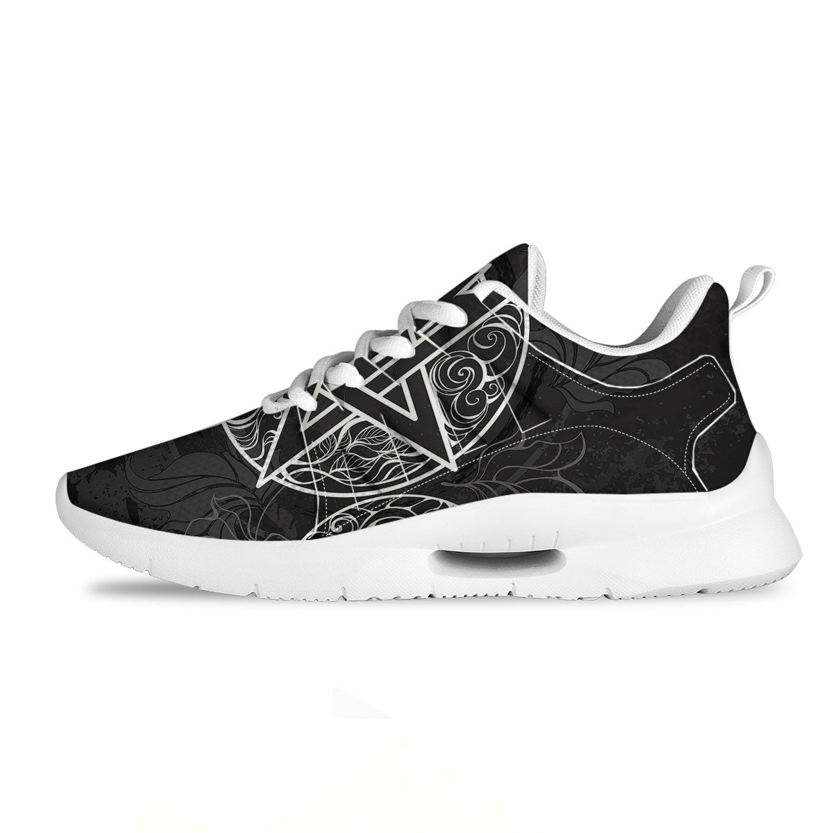 Wicca Pentagram White And Black Print Tennis Shoes-grizzshop