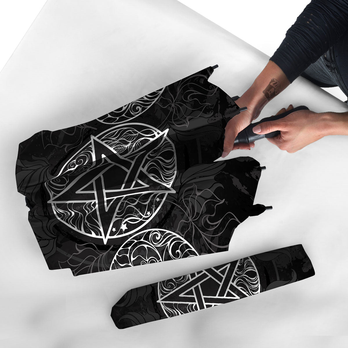 Wicca Pentagram White And Black Print Umbrella-grizzshop