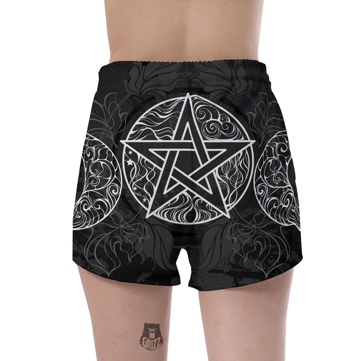 Wicca Pentagram White And Black Print Women's Shorts-grizzshop