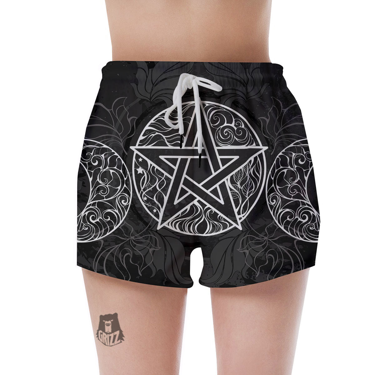Wicca Pentagram White And Black Print Women's Shorts-grizzshop