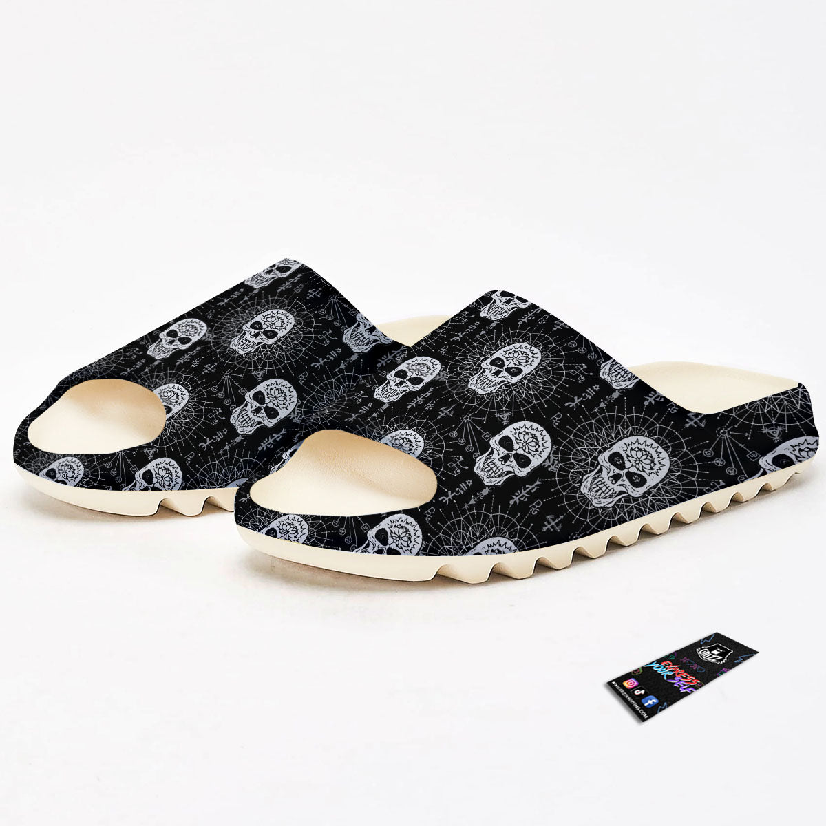Wicca Evil Skull White And Black Print Sandals-grizzshop