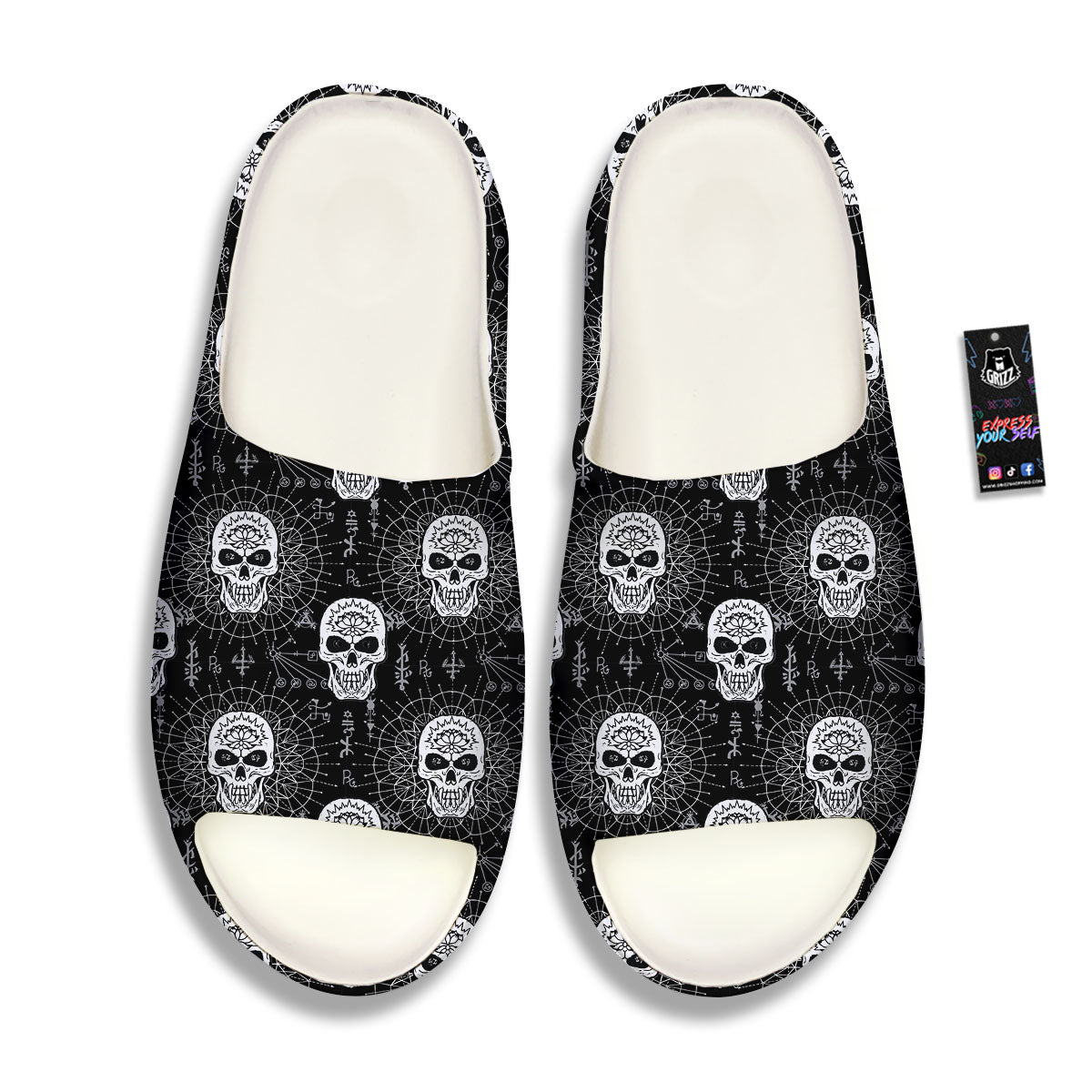 Wicca Evil Skull White And Black Print Sandals-grizzshop