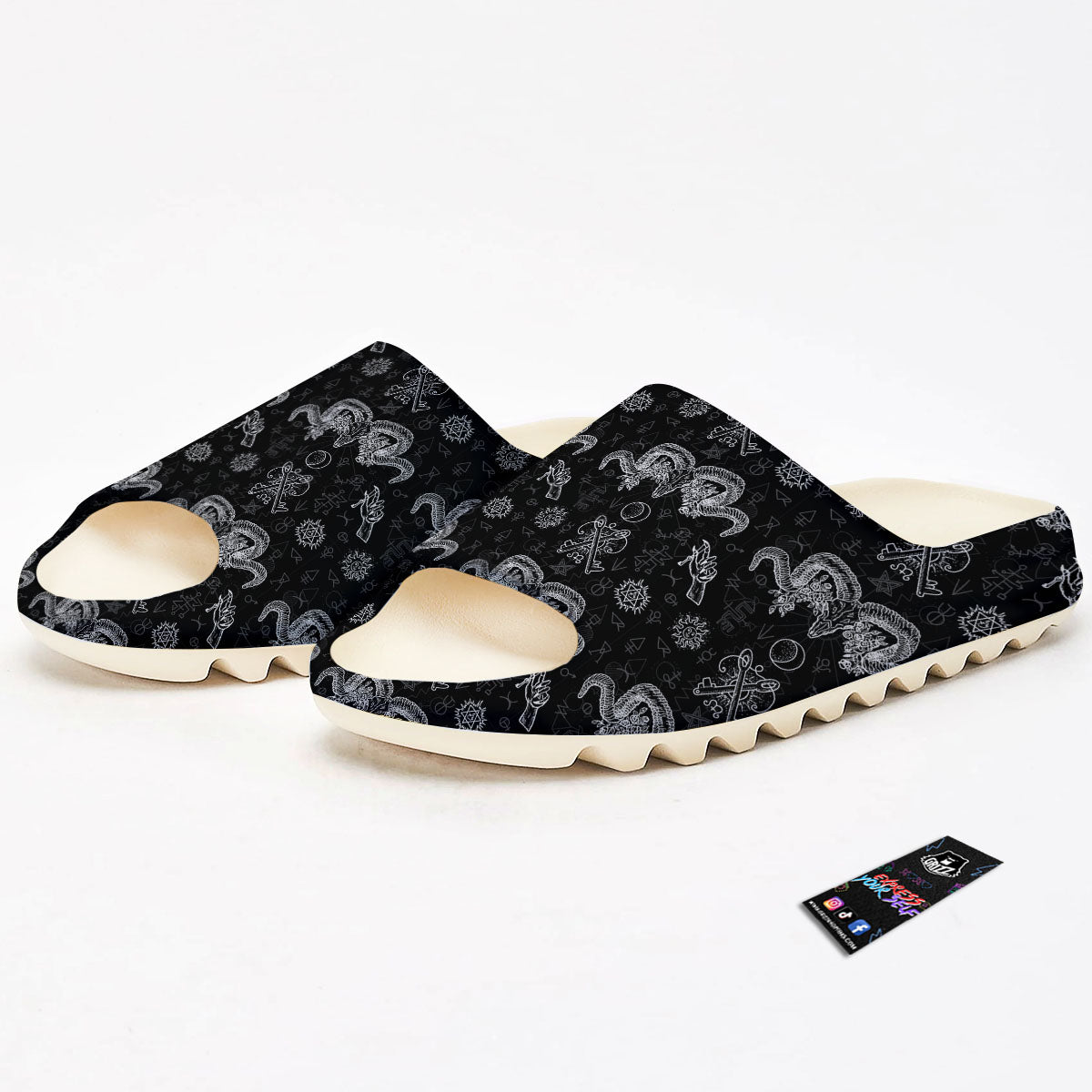 Wicca Gothic White And Black Print Sandals-grizzshop