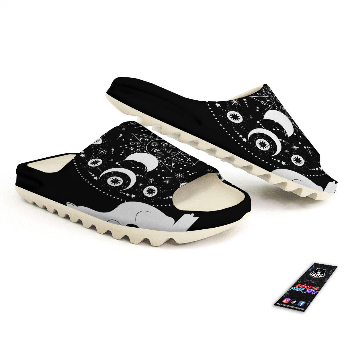 Wicca Magical White And Black Print Sandals-grizzshop