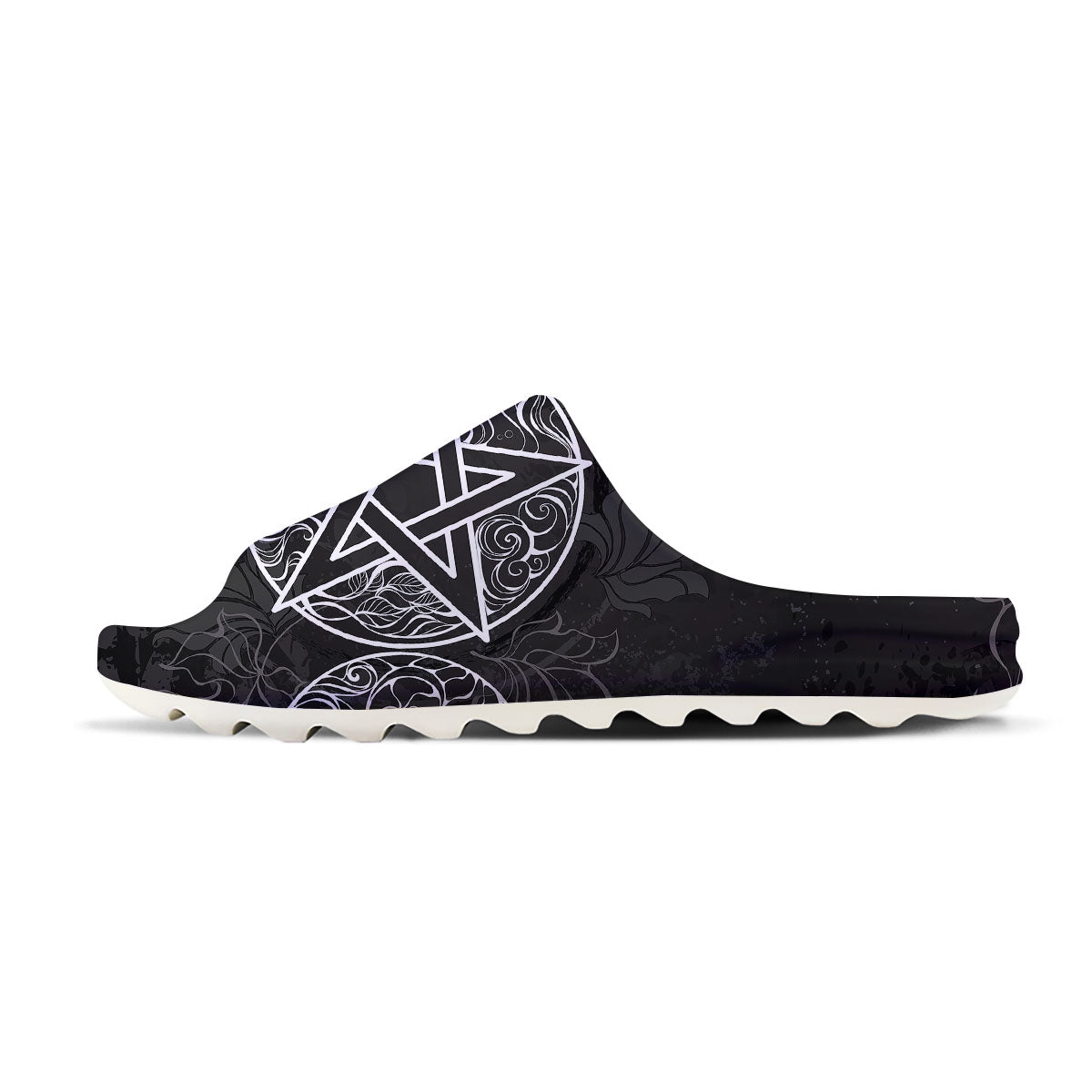 Wicca Pentagram White And Black Print Sandals-grizzshop