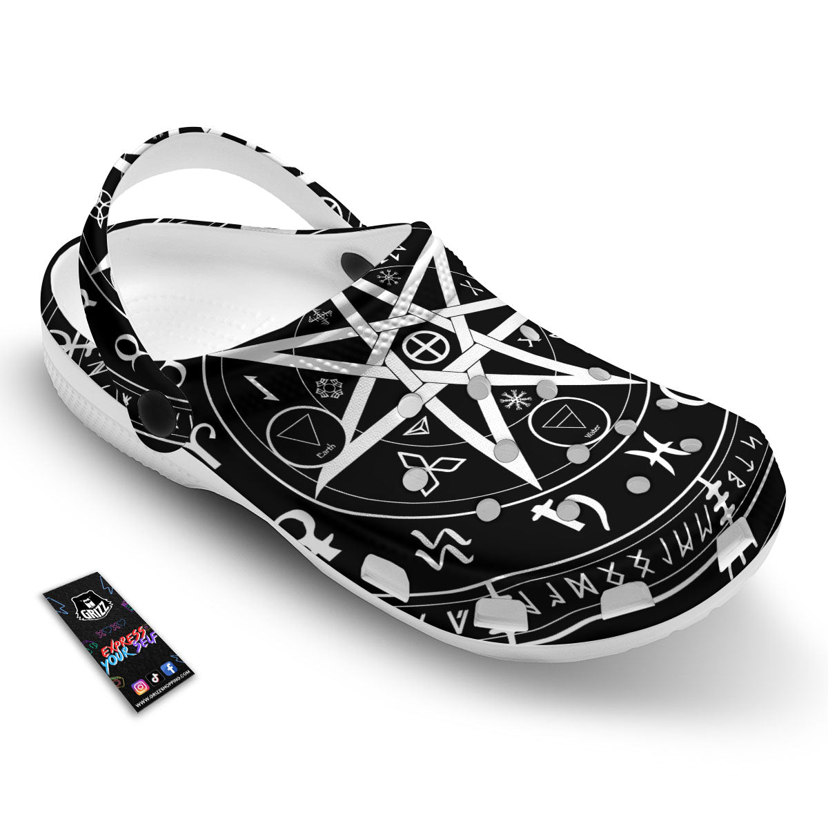 Wiccan Mystic White And Black Print Clog-grizzshop
