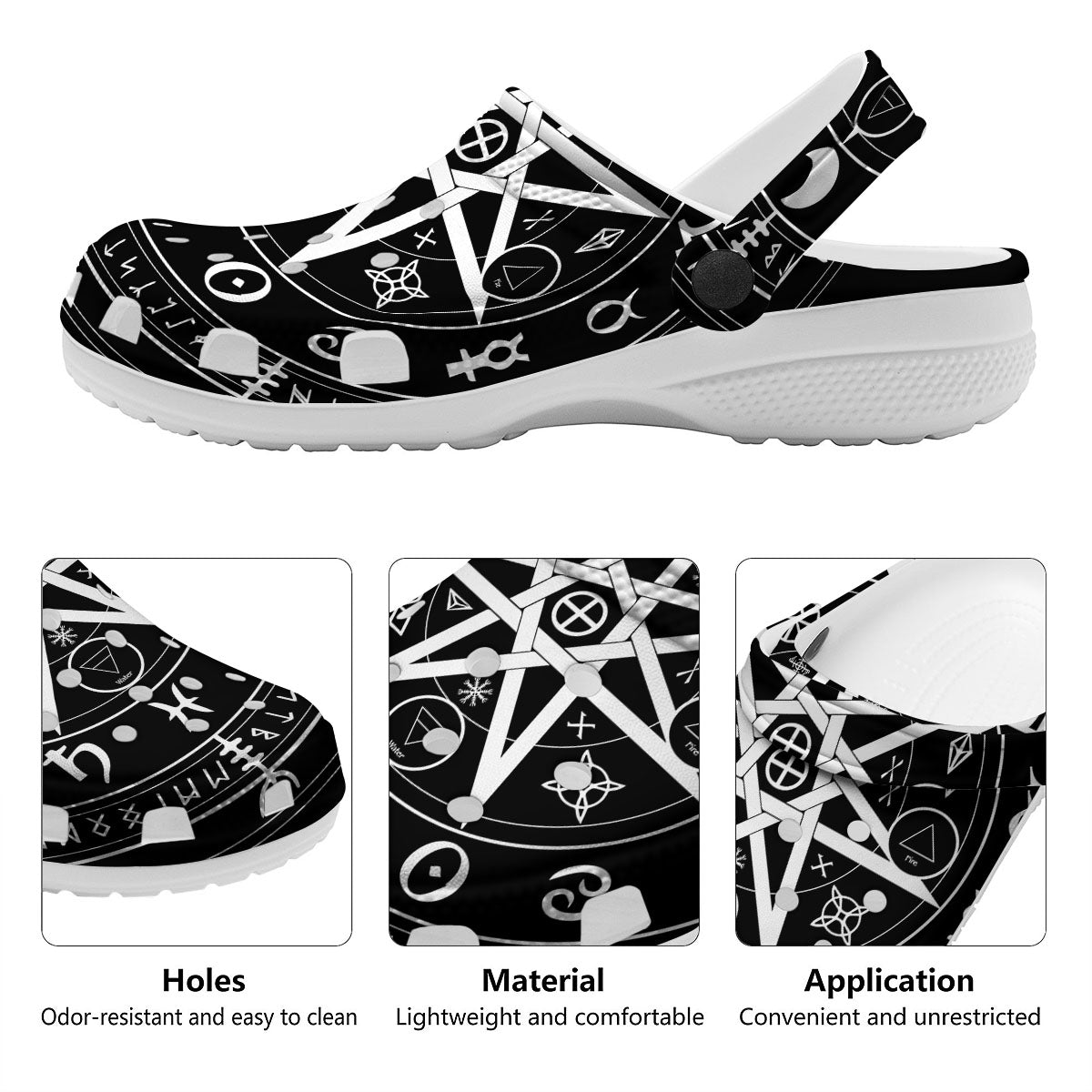 Wiccan Mystic White And Black Print Clog-grizzshop