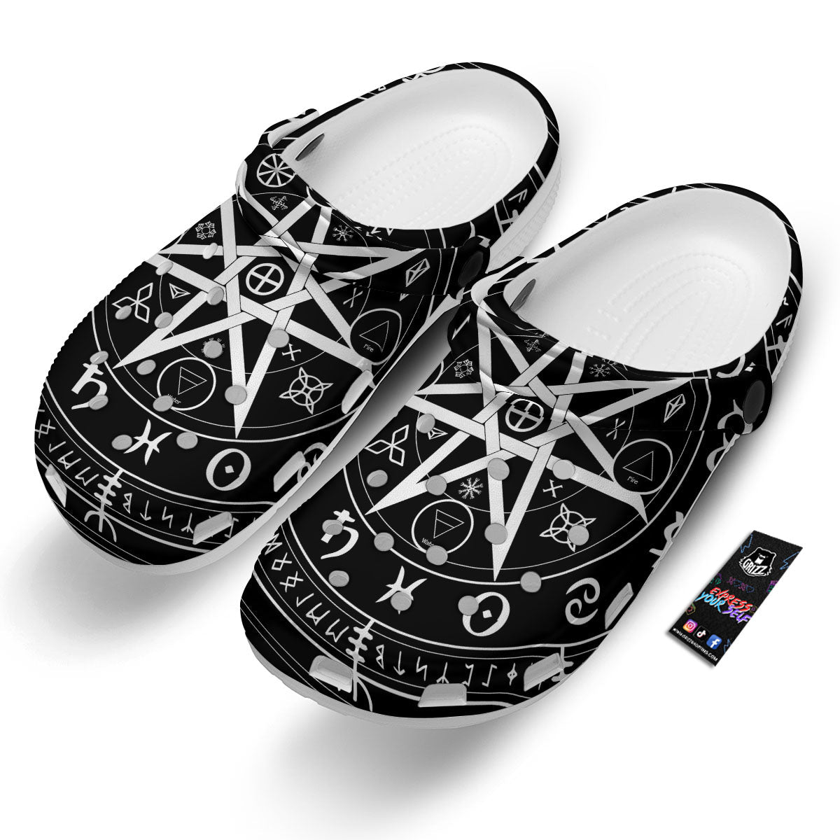 Wiccan Mystic White And Black Print Clog-grizzshop