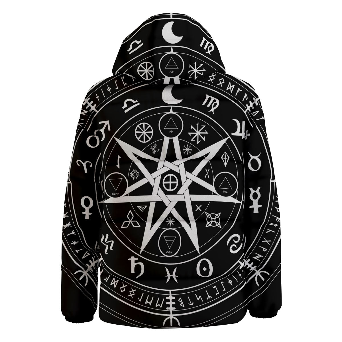 Wiccan Mystic White And Black Print Down Jacket-grizzshop