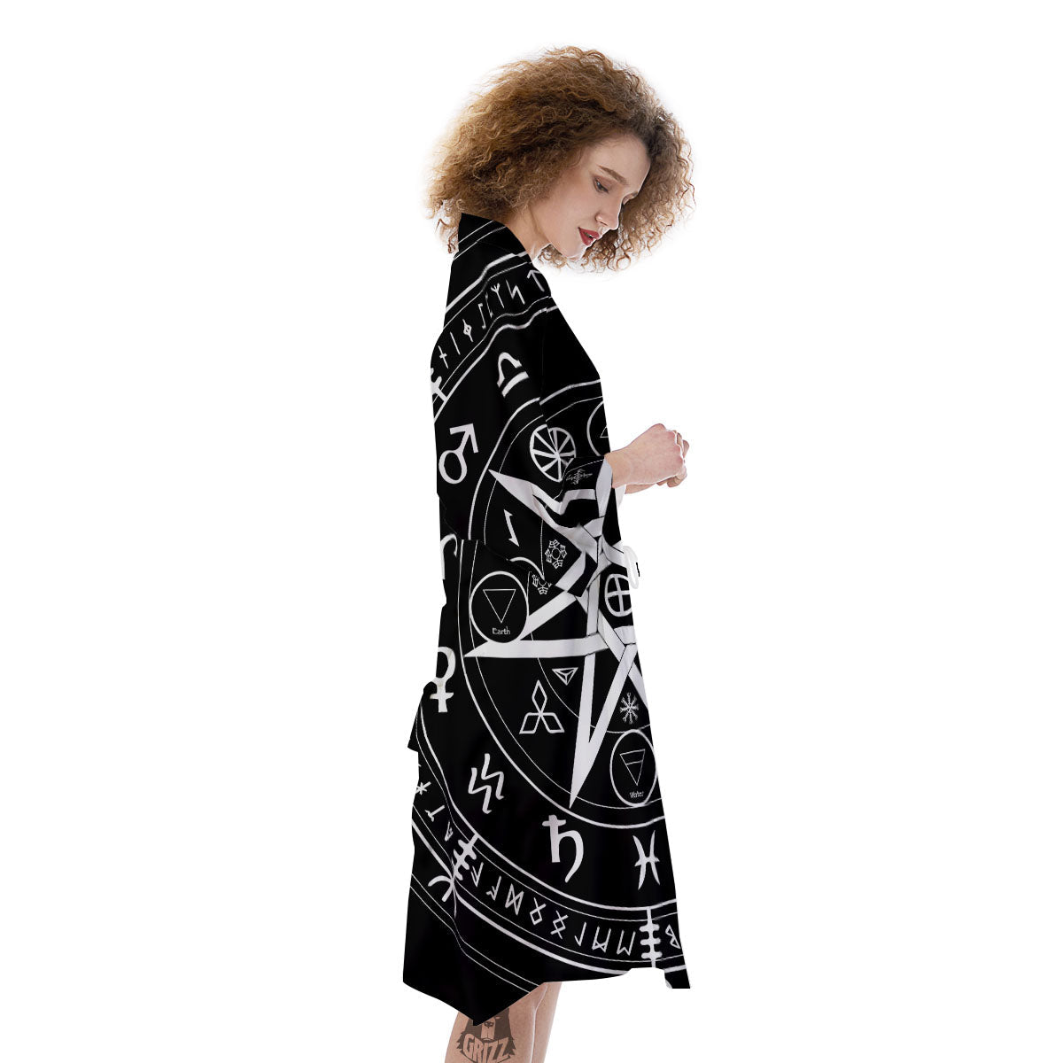 Wiccan Mystic White And Black Print Kimono-grizzshop