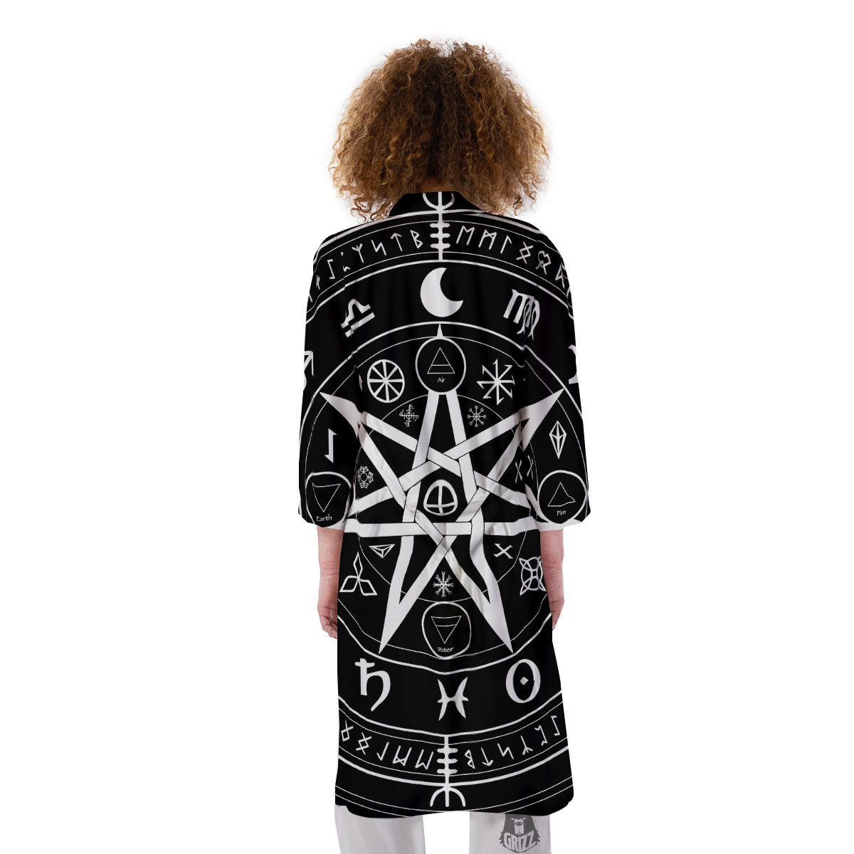 Wiccan Mystic White And Black Print Kimono-grizzshop