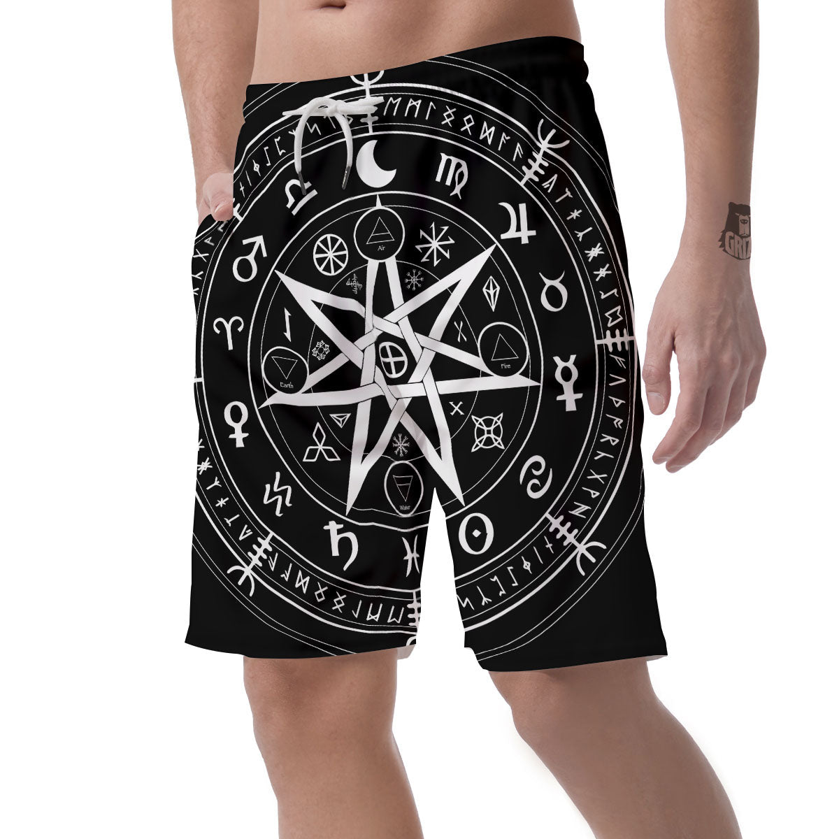 Wiccan Mystic White And Black Print Men's Shorts-grizzshop