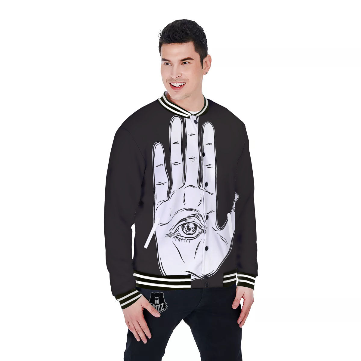 Wiccan Palmistry White And Black Print Baseball Jacket-grizzshop