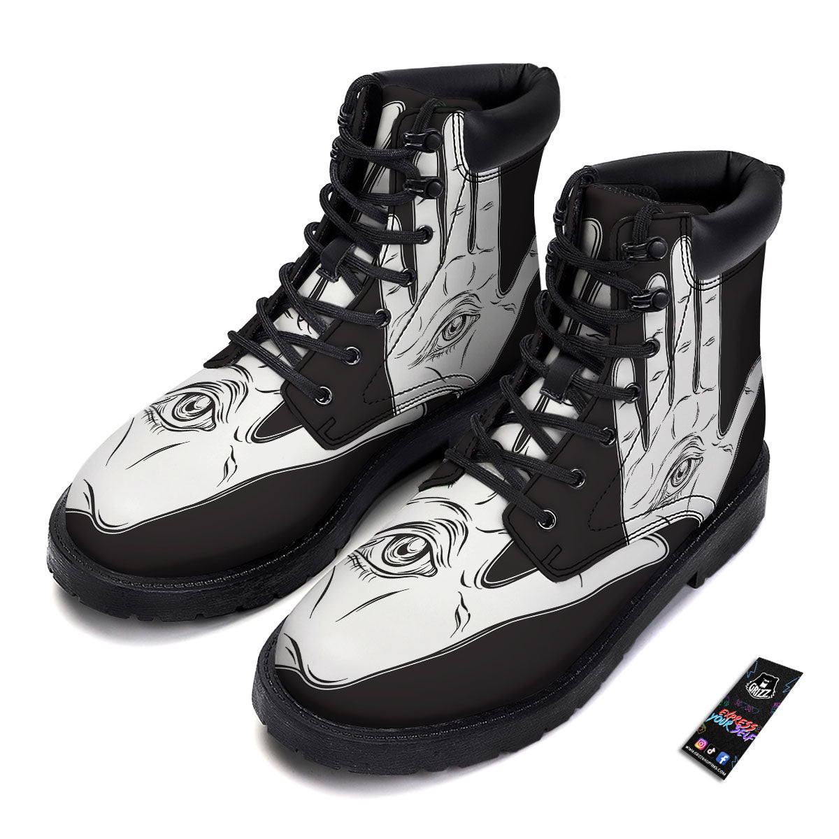 Wiccan Palmistry White And Black Print Boots-grizzshop