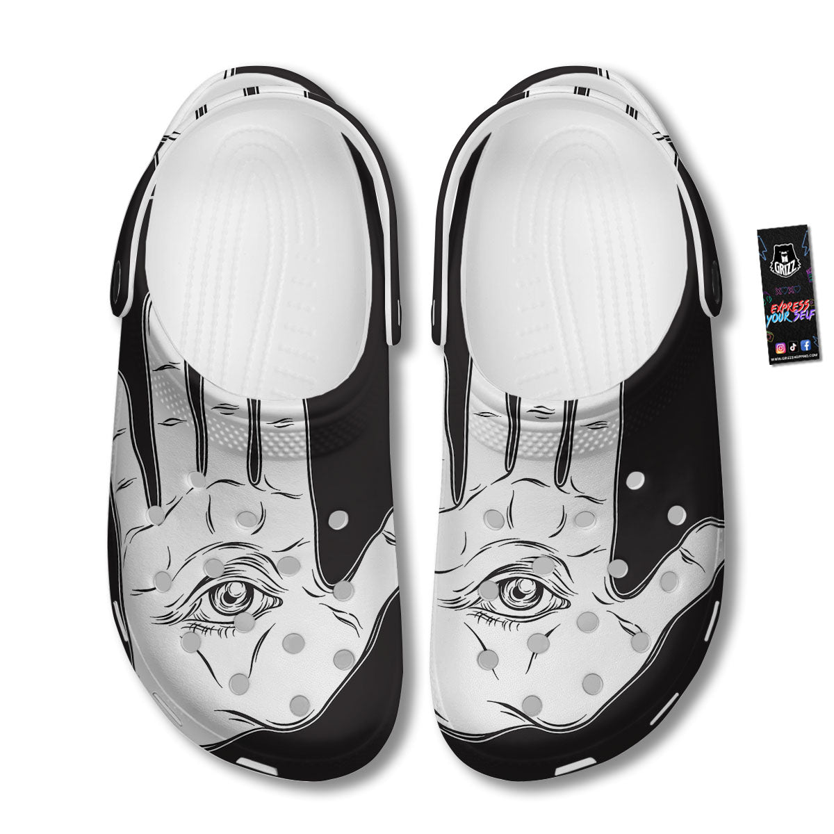 Wiccan Palmistry White And Black Print Clog-grizzshop