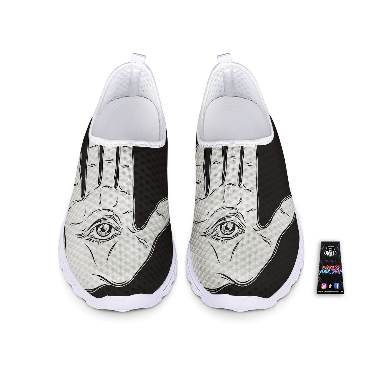 Wiccan Palmistry White And Black Print Nurse Shoes-grizzshop