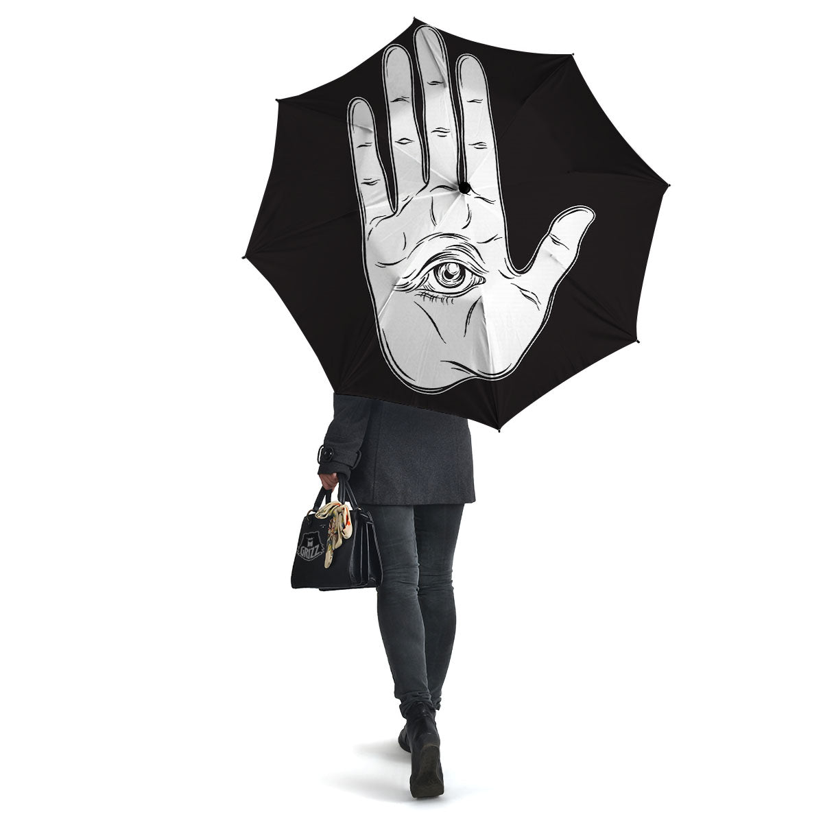 Wiccan Palmistry White And Black Print Umbrella-grizzshop