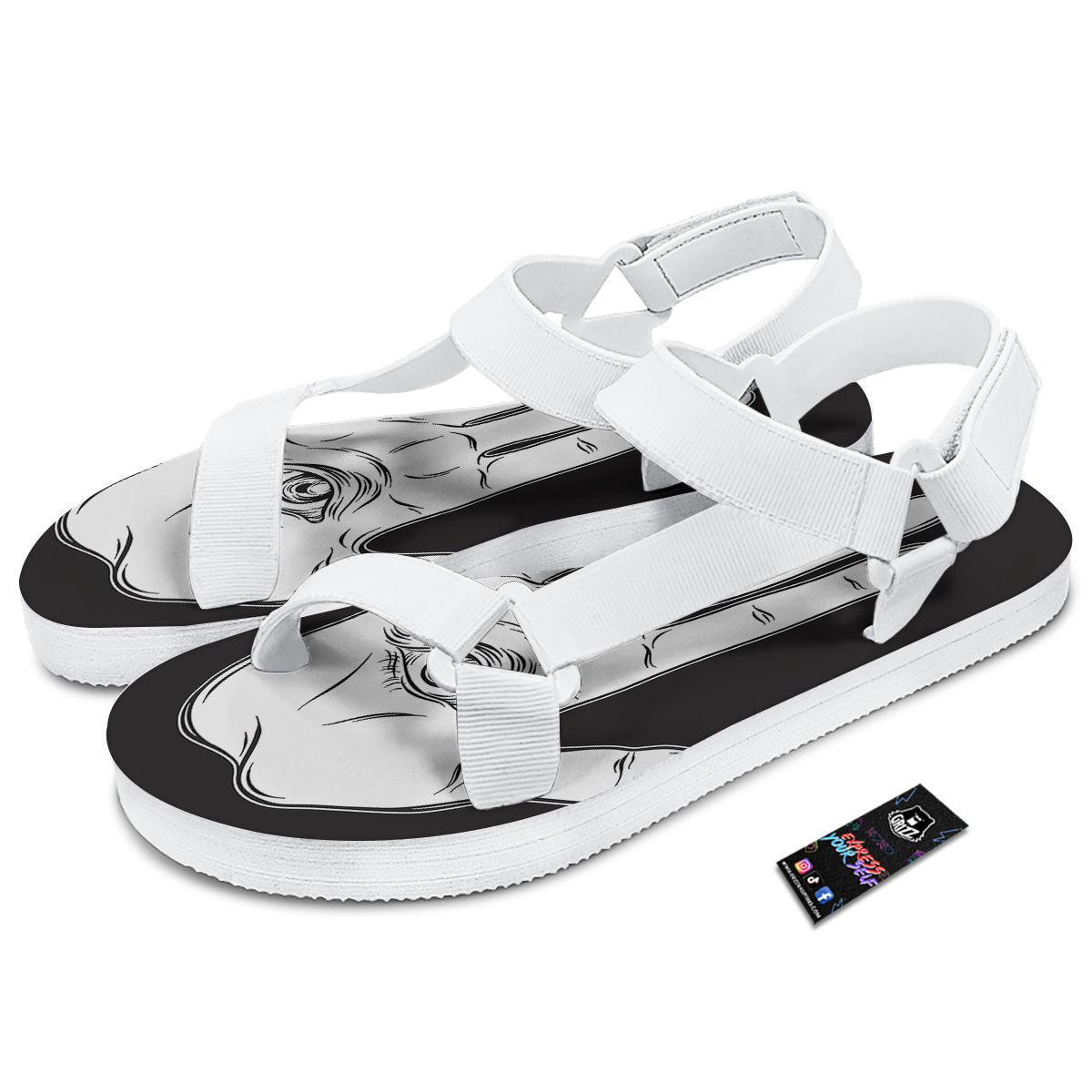 Wiccan Palmistry White And Black Print White Open Toe Sandals-grizzshop