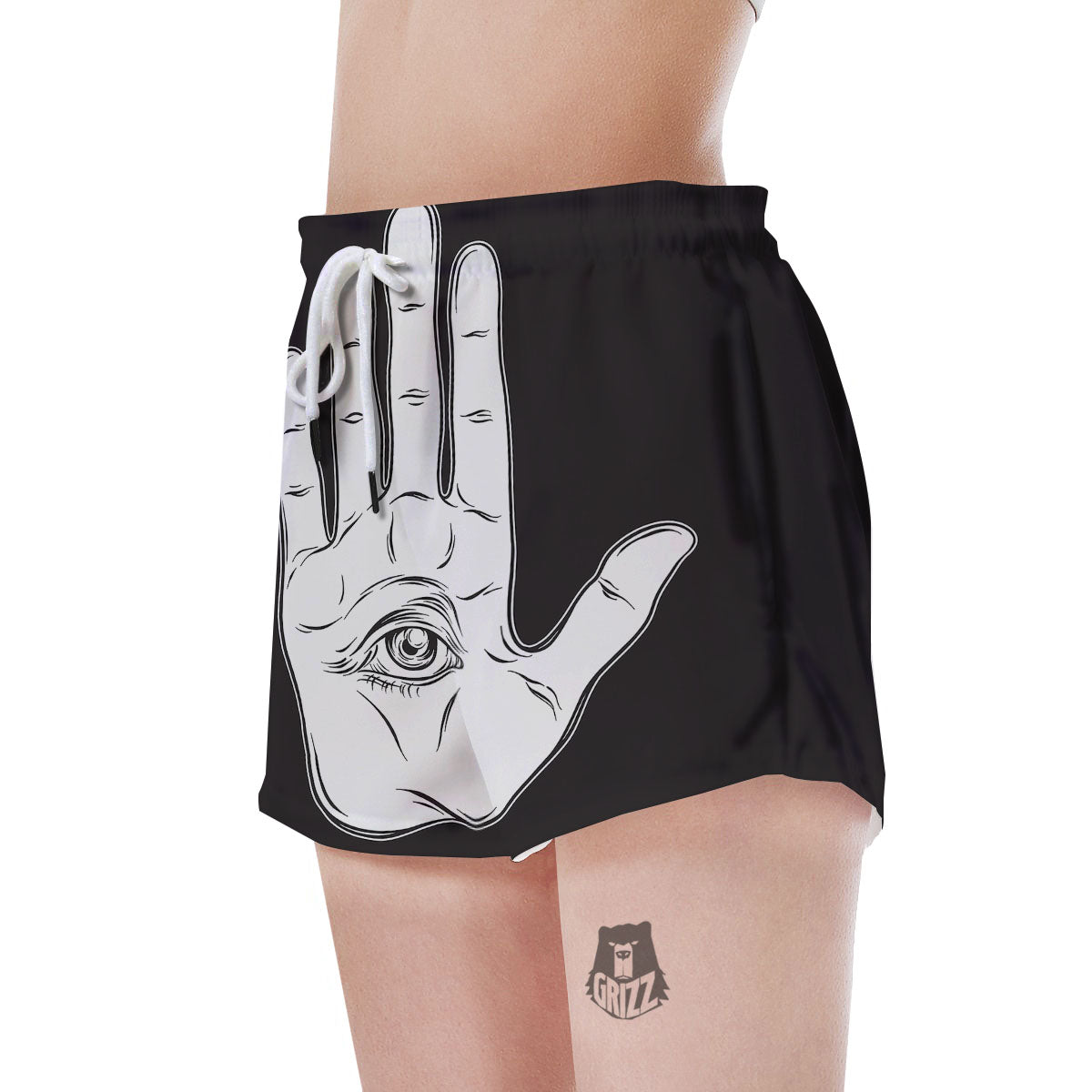 Wiccan Palmistry White And Black Print Women's Shorts-grizzshop