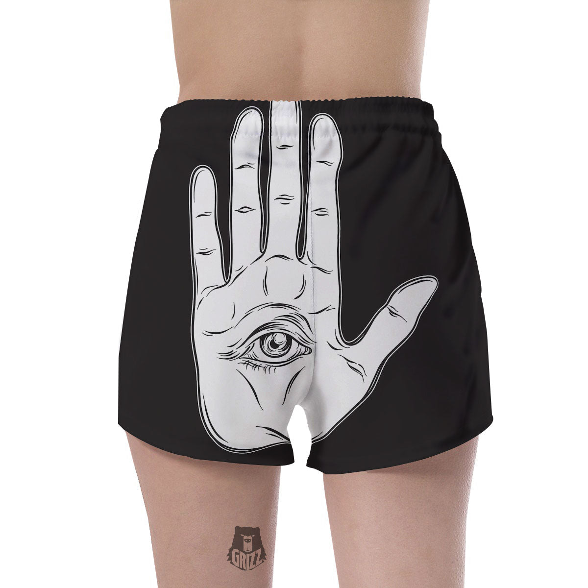 Wiccan Palmistry White And Black Print Women's Shorts-grizzshop