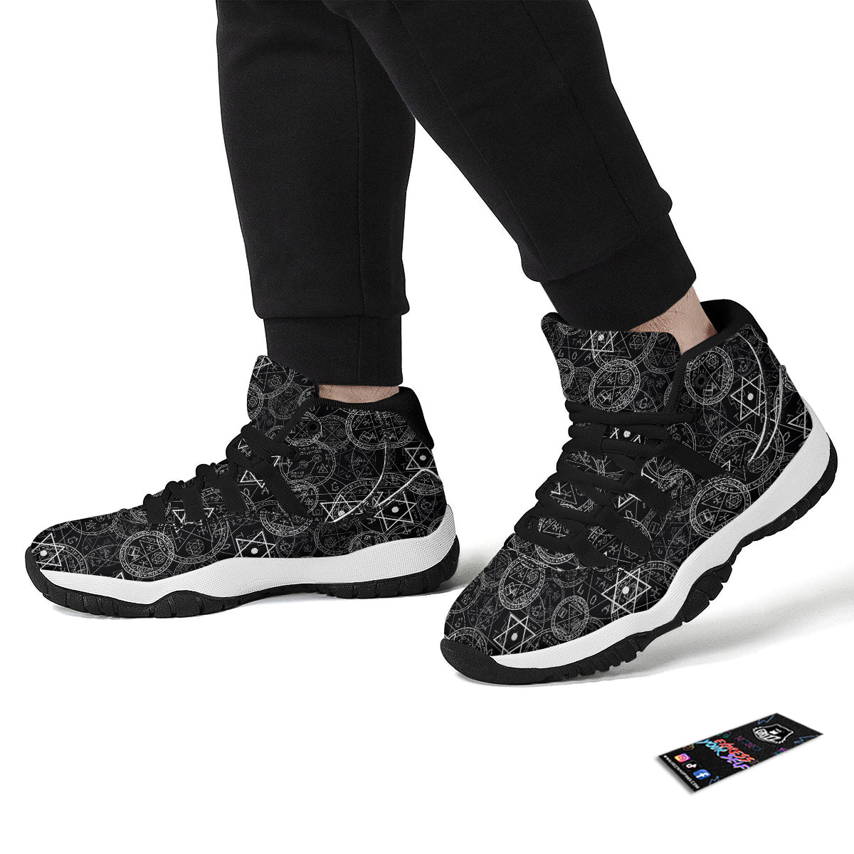 Wiccan Witch Pagan Pattern Print Black Bball Shoes-grizzshop