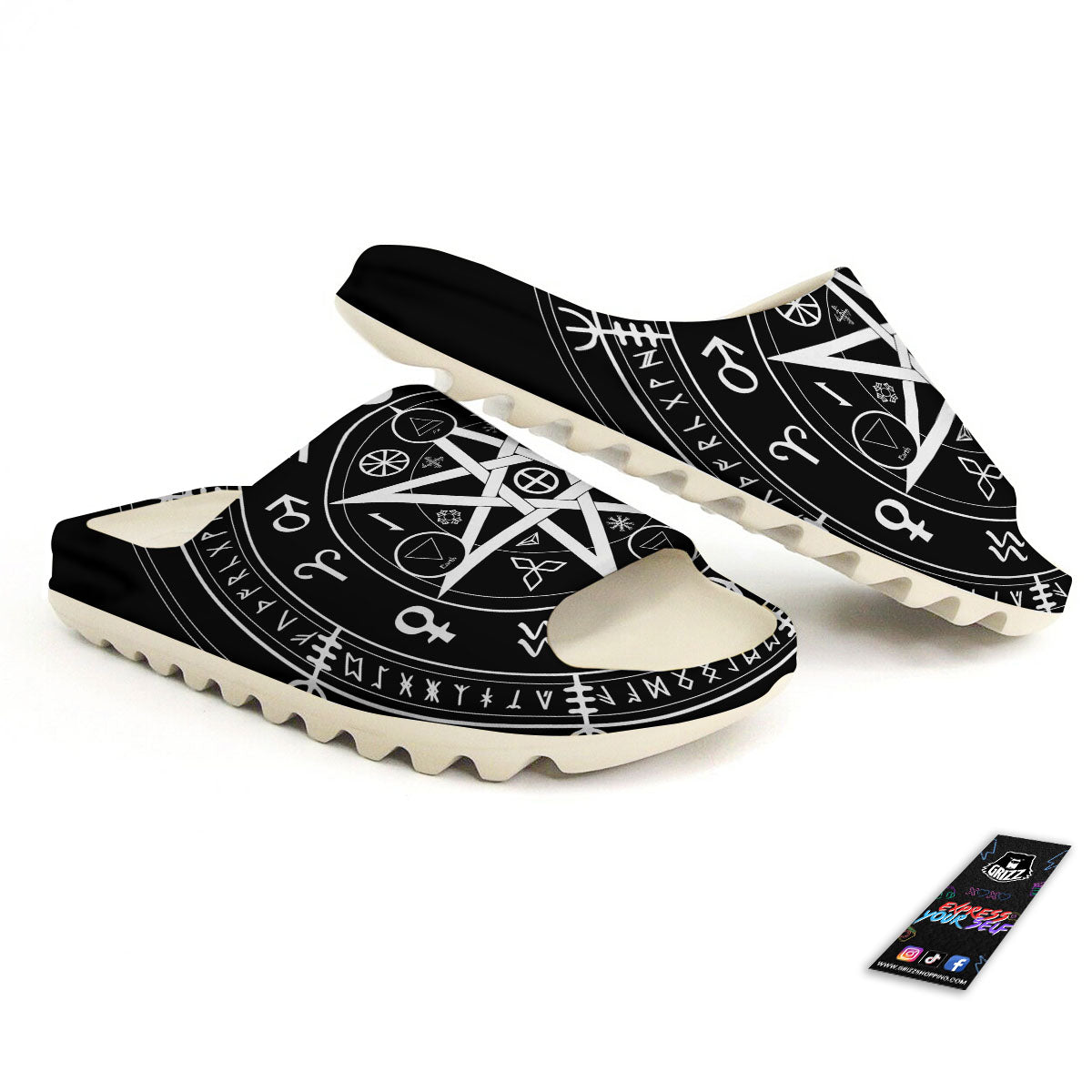 Wiccan Mystic White And Black Print Sandals-grizzshop