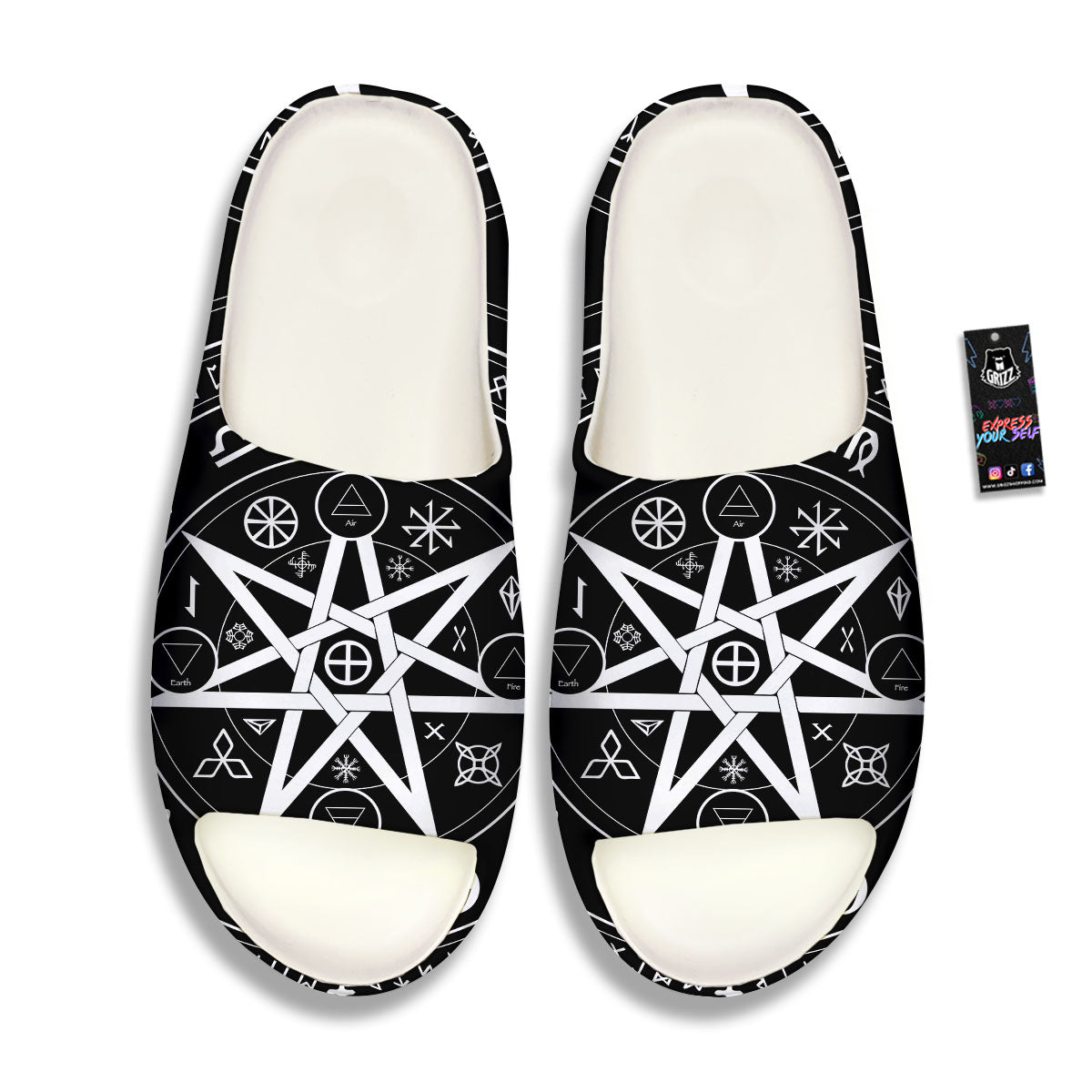 Wiccan Mystic White And Black Print Sandals-grizzshop