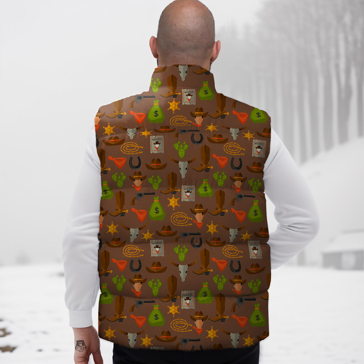 Wild West And Emoji Cowboy Style Print Pattern Down Vest
