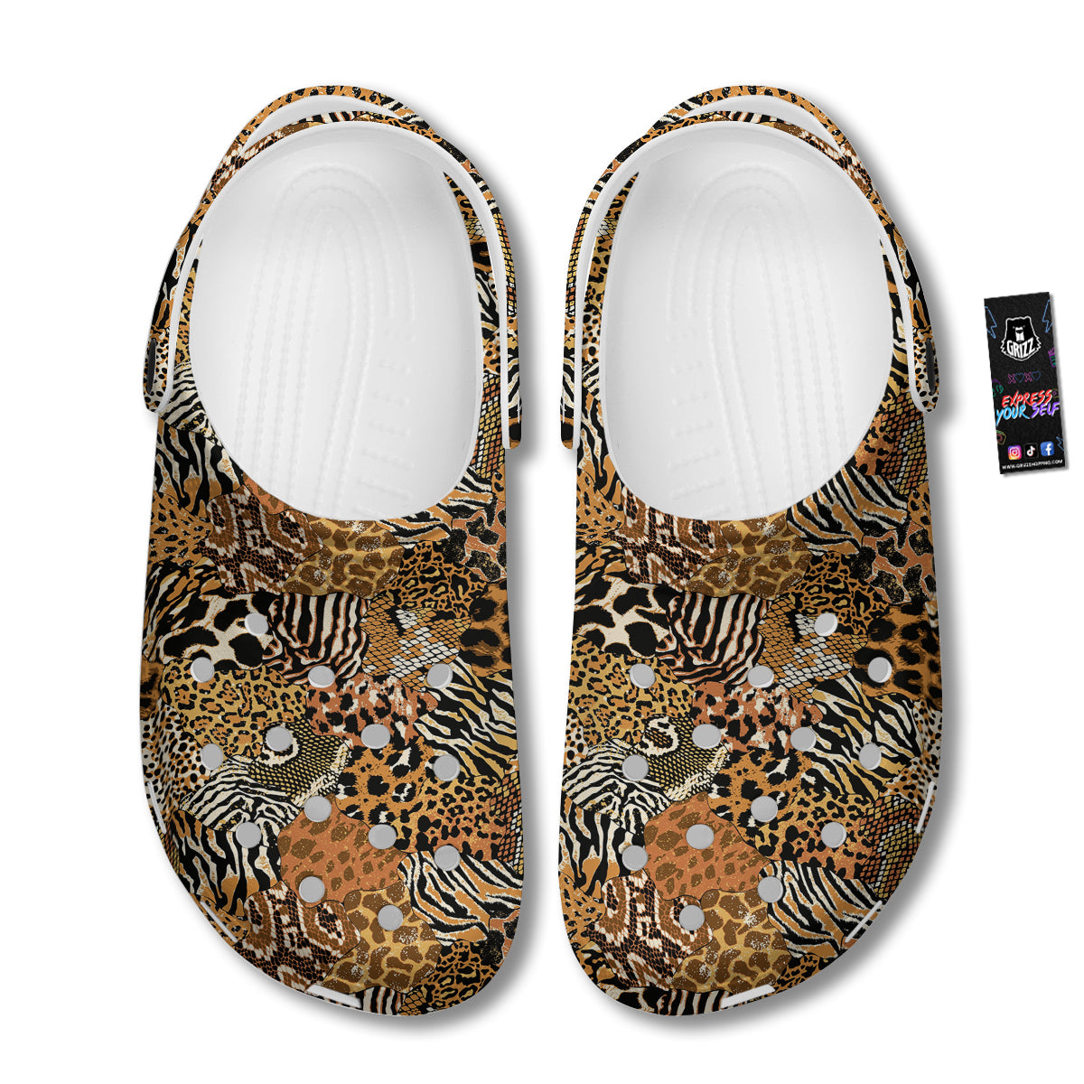 Wild Animal Skins Patchwork Print Pattern Clog-grizzshop