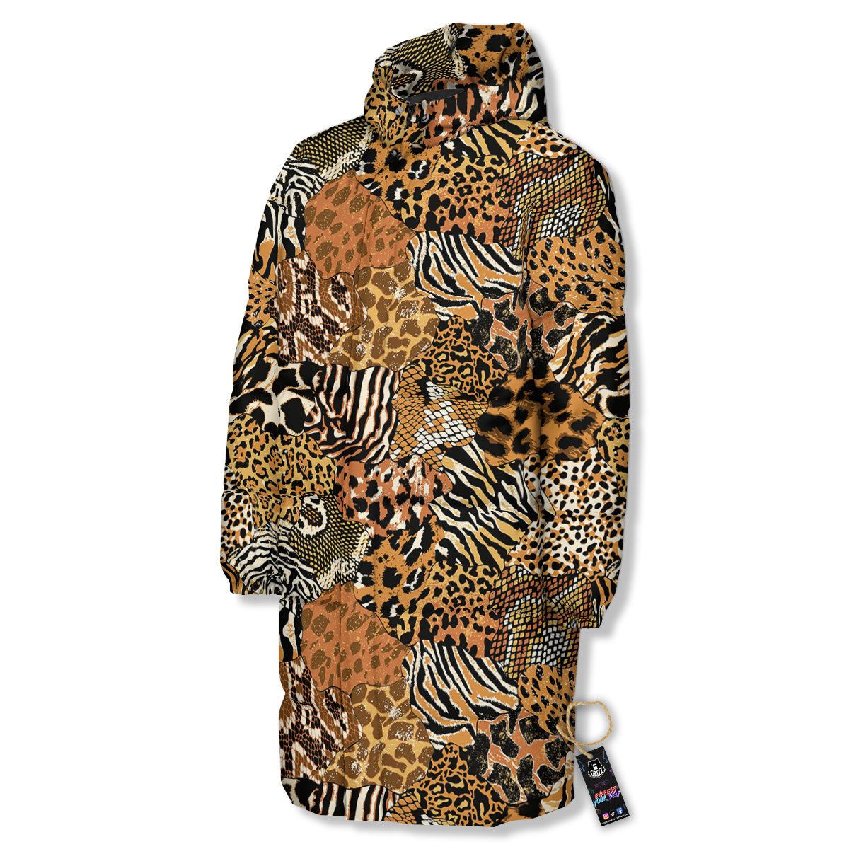 Wild Animal Skins Patchwork Print Pattern Long Down Jacket-grizzshop