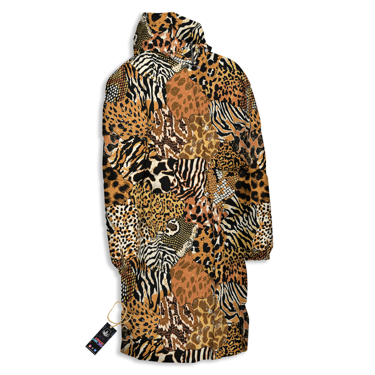Wild Animal Skins Patchwork Print Pattern Long Down Jacket-grizzshop