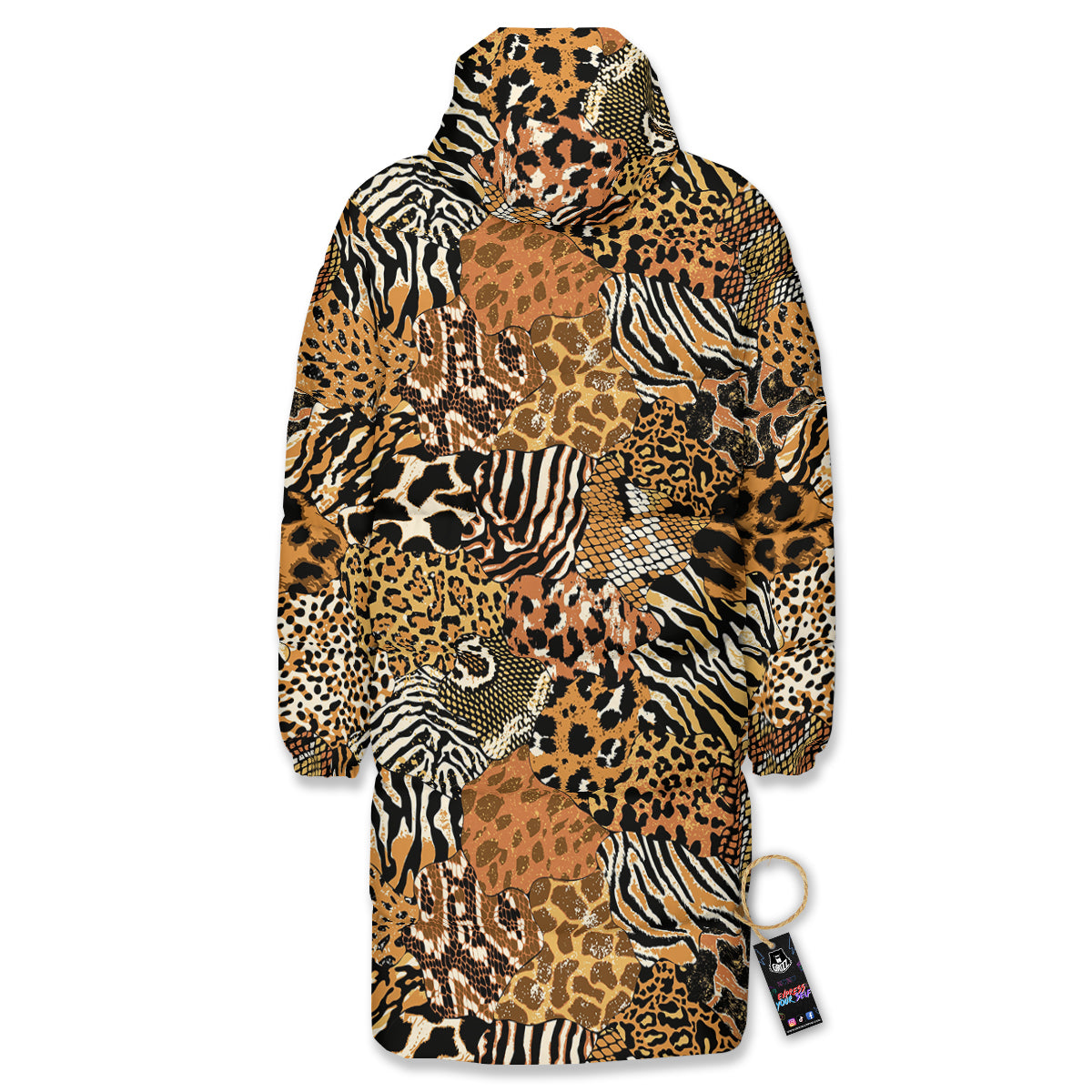 Wild Animal Skins Patchwork Print Pattern Long Down Jacket-grizzshop