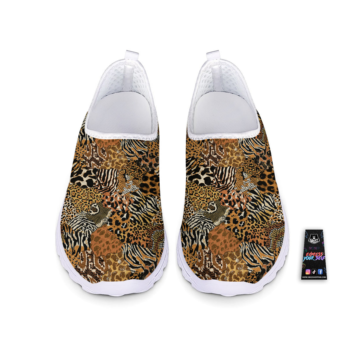 Wild Animal Skins Patchwork Print Pattern Nurse Shoes-grizzshop