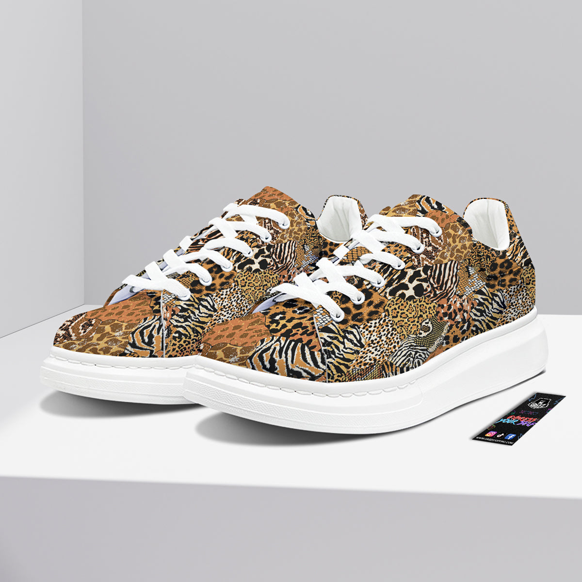 Wild Animal Skins Patchwork Print Pattern Platform Shoes-grizzshop