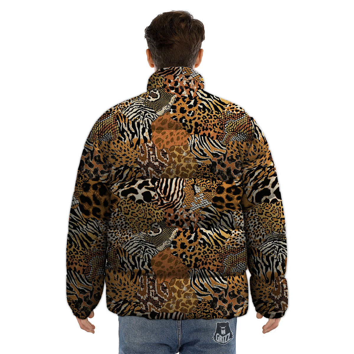 Wild Animal Skins Patchwork Print Pattern Puffer Jacket-grizzshop
